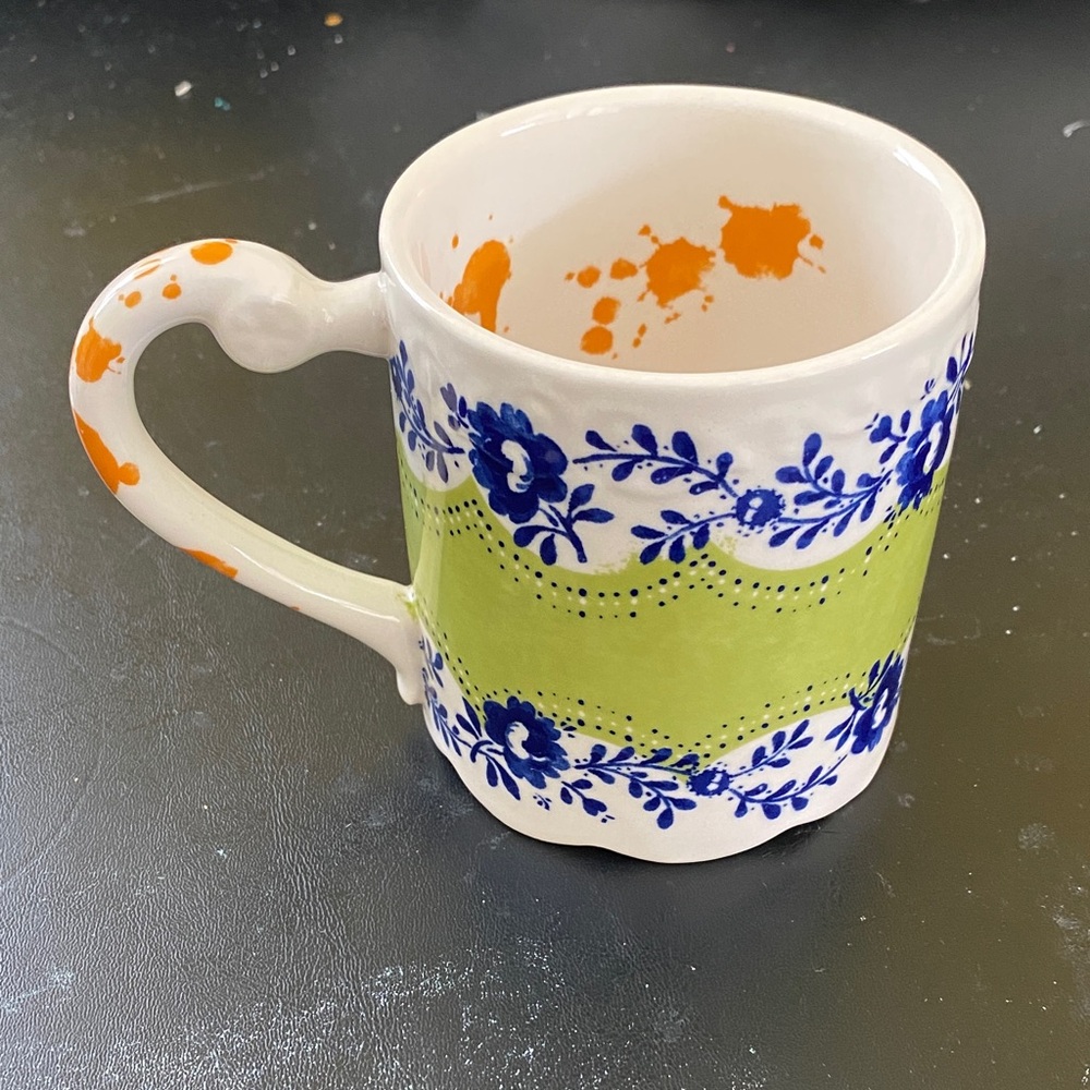 Anthropologie Blue and Green Floral Mug
